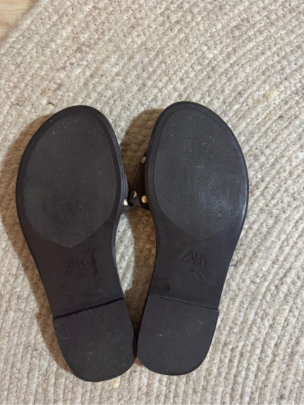 Zara Black Suede Slide Sandals with Gold Studs and Buckle - Picture 2 of 2